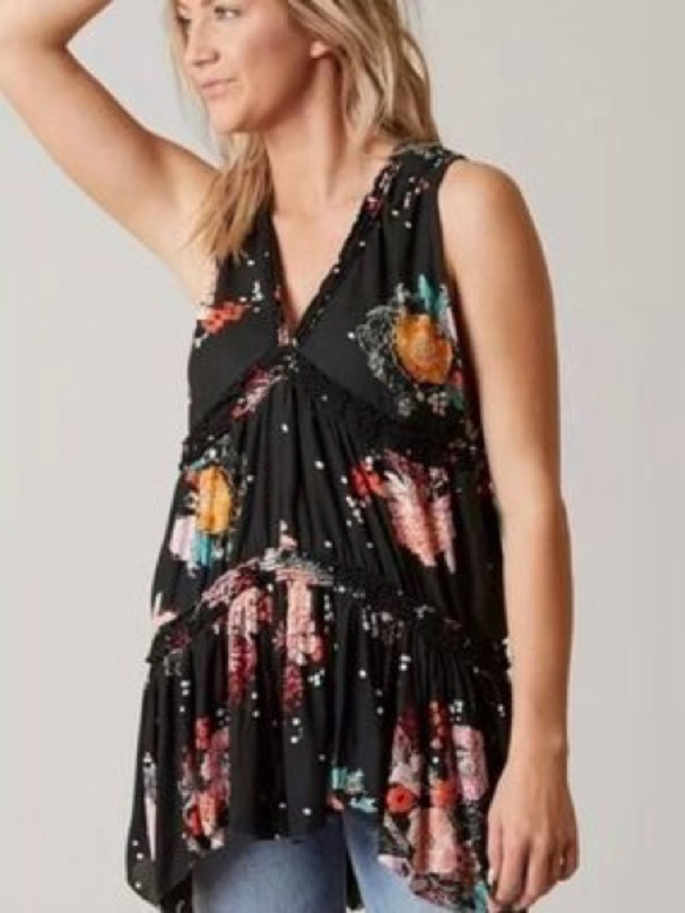 Free People Floral Tiered Black Sleeveless Summer Dress